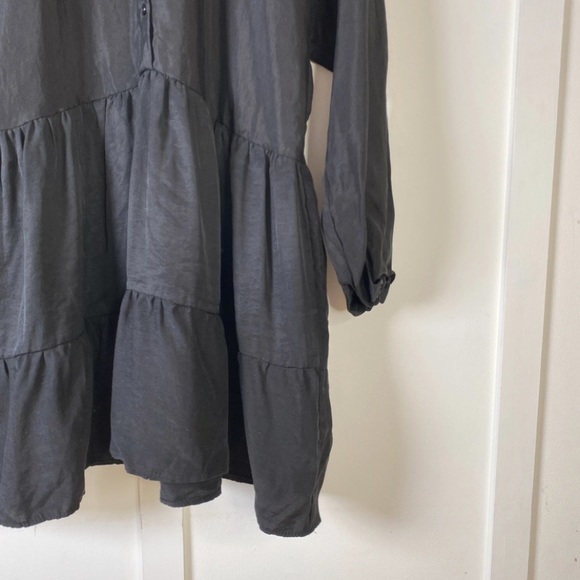 Zara Black satin tiered long sleeve dress - Size Small - Picture 6 of 7